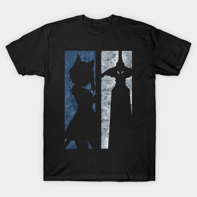 Reincarnated as a Sword Fran and Shishou Grunge Distressed Transparent Minimalist Silhouette Design T-Shirt by Animangapoi